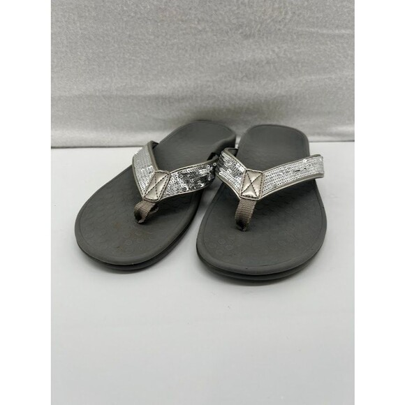 Vionic Tide Sequin Flip Flops Orthopedic Comfort Thong Sandals Pewter  Womens 7 - Picture 1 of 8